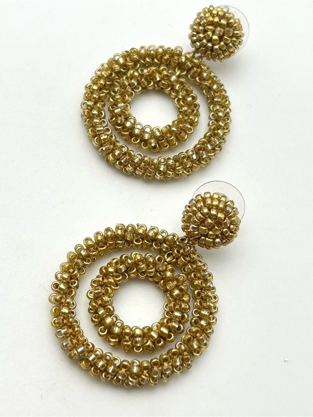 J. Crew Gold Beaded Double Hoop Drop Earrings